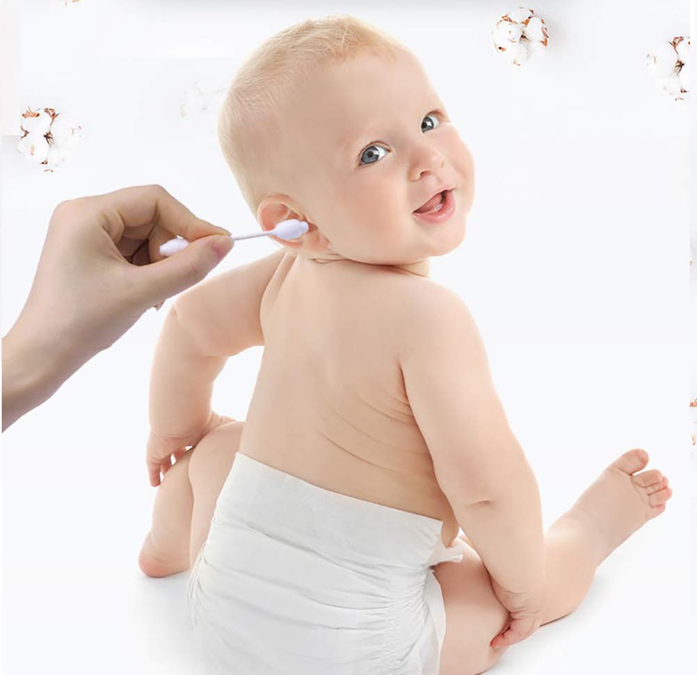 Organic Baby Cotton Swabs - Chlorine-Free & Biodegradable Q-tips | Hypoallergenic, Gentle for Newborns (220 Total)