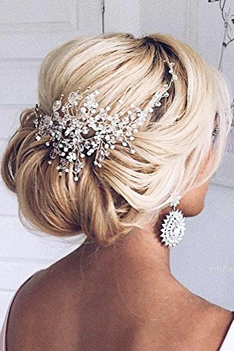 Kercisbeauty Handmade Silver Rhinestone Bridal Hair Vine Headpiece