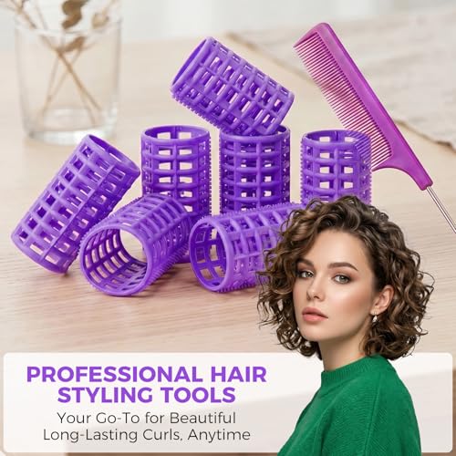 Mindow 13 Pcs No Heat Hair Rollers Set - 1.4 Inch Large Purple Curlers
