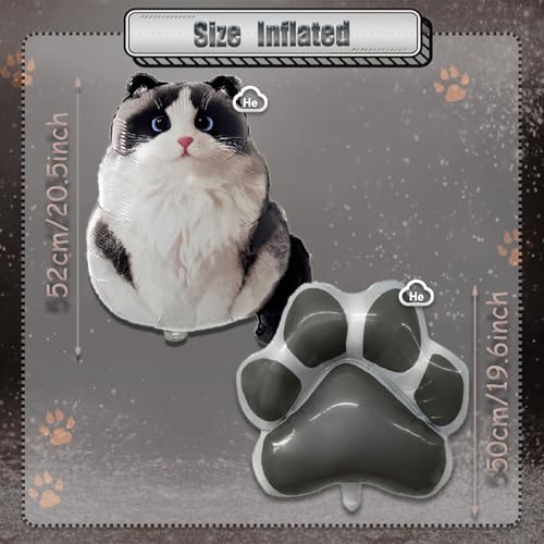 Birman Cat Foil Balloons Set - Cat Paw & Sitting Cat Decorations