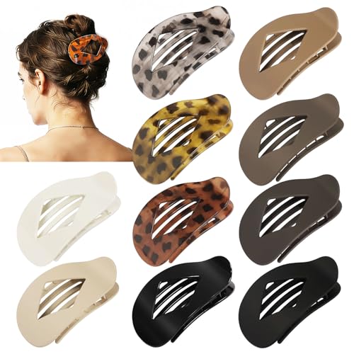 CHANDAT Leopard Flat Hair Clips 10 Pack Large 4.2 Inch Claw Hairpins for Women
