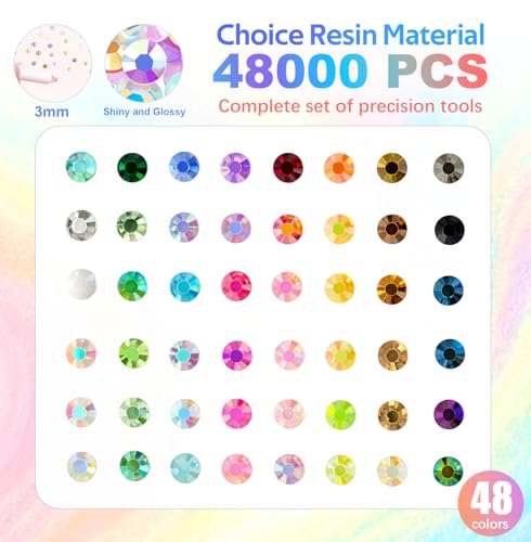 48,000 Pcs Multicolor 3mm Resin Rhinestones Kit for Nail Art & Crafts