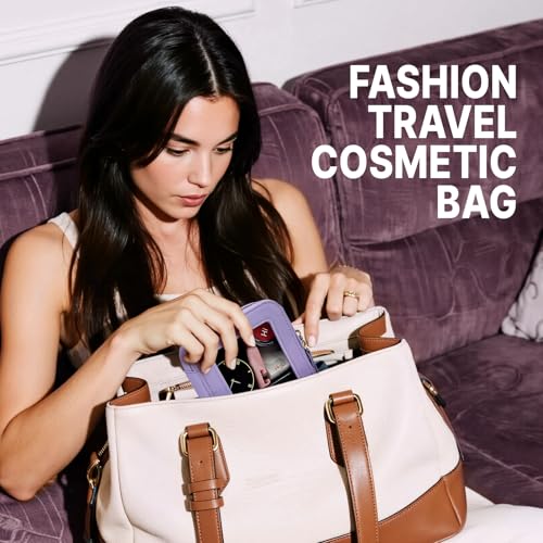 Purple Small Clear Makeup Bag Travel Organizer Compact Cosmetic Case