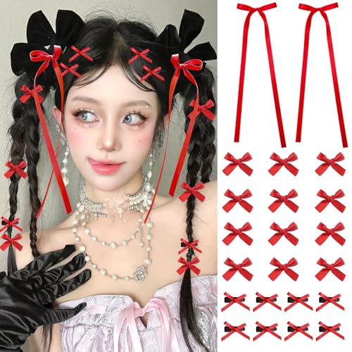 22-Piece Mini Hair Bows Set for Women & Girls – Red Ribbon Clips