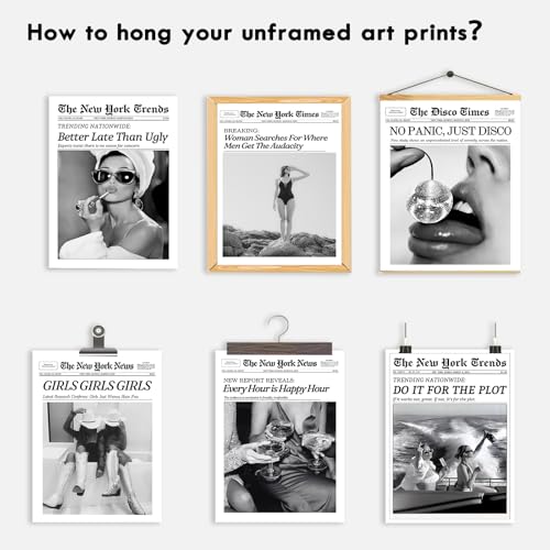 Retro New York Newspaper Wall Art Set - 6 Unframed 8x10 Prints