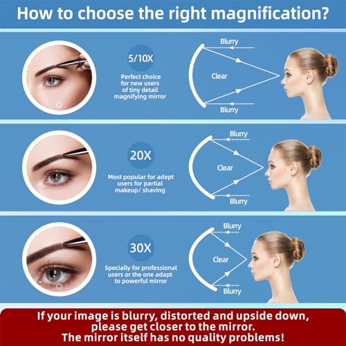 Suupvaor 30X Magnifying Lighted Travel Mirror - Black, 6-inch, Rechargeable, Dimmable, Suction & Stand