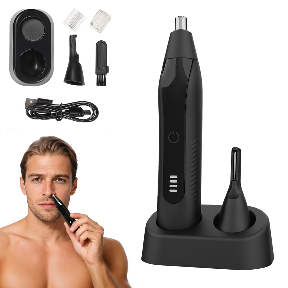 Dexmary Nose Hair Trimmer for Men, Rechargeable Eyebrow Trimmer with 16000RPM Motor, LED Power Display, Portable Men's Grooming Kit for Travel and Daily Facial Care