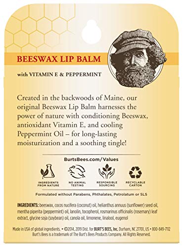 Burt's Bees Beeswax Lip Balm 4-Pack - Natural Moisturizing Care