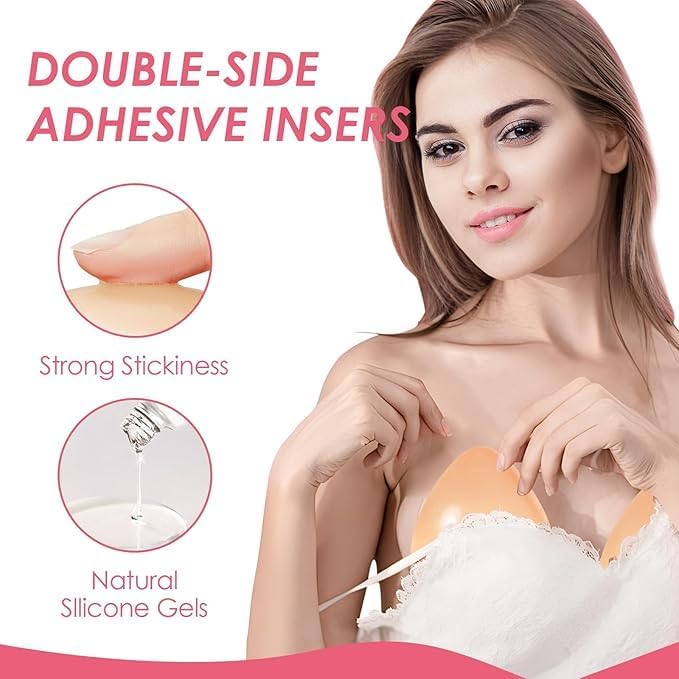 Snowy Sticky Bra Inserts - Reusable Waterproof Double-Sided Push-Up Enhancers for Dresses & Bikinis