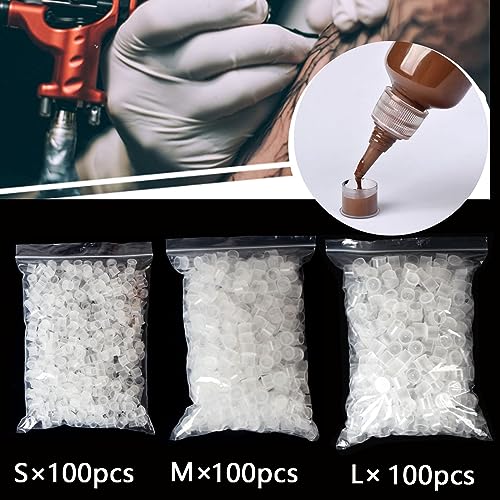 Urknall 300pcs Disposable Tattoo Ink Caps with Bases - Mixed Sizes
