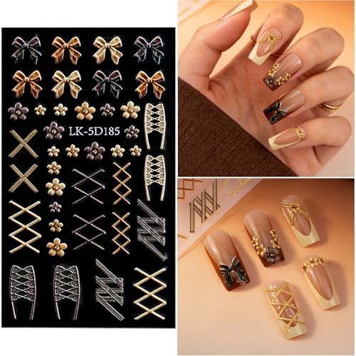 Bow Flower 3D Nail Stickers with Pearls & Rhinestones for Nail Art