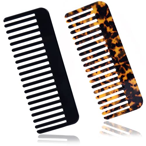 Wide Tooth Comb for Thick Curly Hair - Black/Tortoise Detangling
