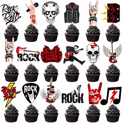 36 Rock & Roll Cupcake Toppers - Musical Theme Party Picks