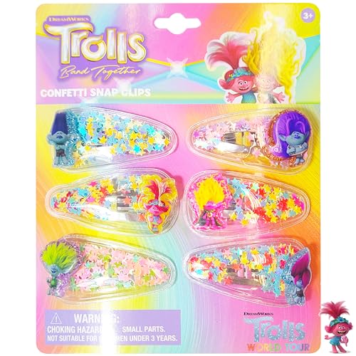 Luv Her Magical Confetti Hair Clips for Kids - 6pc Multicolor Trolls Charms & Hair Accessories