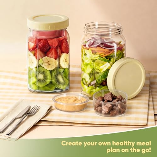 32oz Glass Salad Jars with Leakproof Dressing Container - 4 Pack
