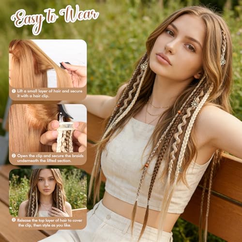 16-Inch Dark Chocolate Brown & Copper Clip-In Dreadlocks Extensions