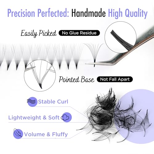 BEYELIAN 10D Premade Volume Eyelash Extensions, 500 Loose Fans, C Curl