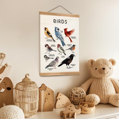 Vintage Bird Wall Art Poster with Wood Frame - 12x16 inches