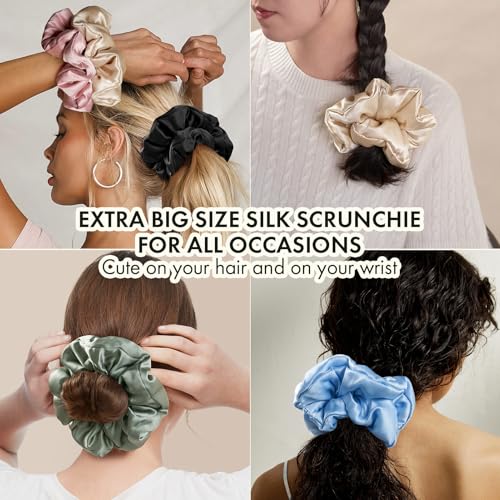 LILYSILK Jumbo Mulberry Silk Scrunchie - Oversized Hair Tie, Dark-Coffee