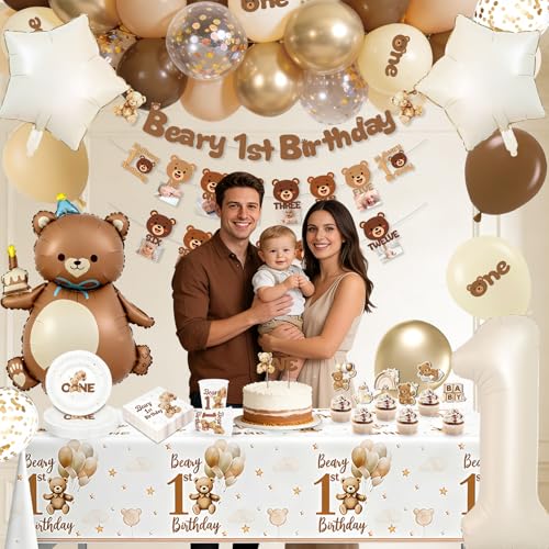 Beary First Birthday Decorations Set for Boys & Girls - 20 Guests