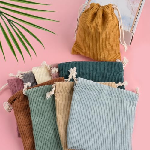 VIOCIWUO Mini Corduroy Drawstring Bag Set of 10 - Portable Cosmetic Storage