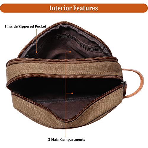 Mactso Men's Vintage Canvas Leather Travel Toiletry Bag - Coffee