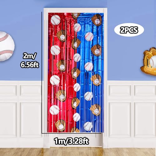 Baseball Foil Fringe Curtains - 2 Pack, 3.2x6.6ft Party Backdrop