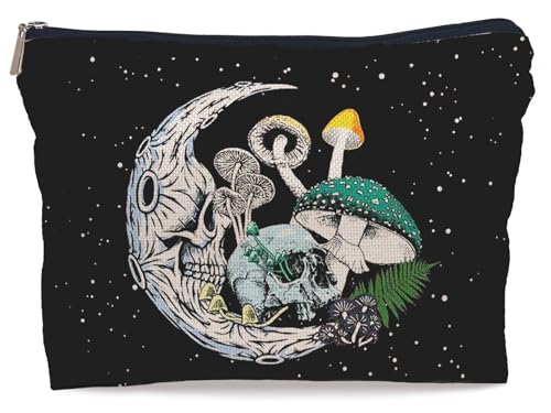 Gothic Skull Moon Tarot Makeup Bag - Colorful Mushroom Design
