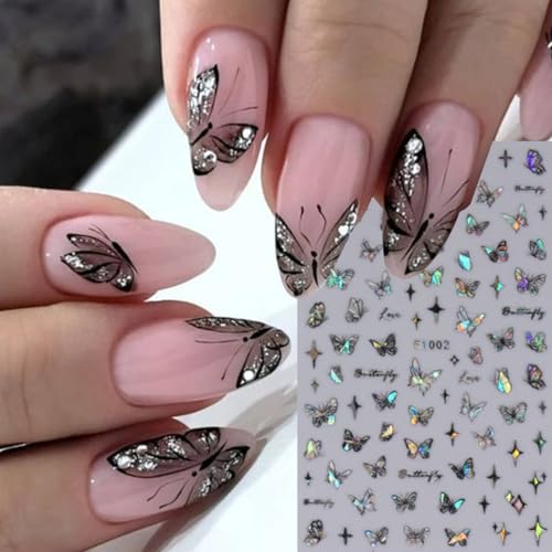 3D Butterfly Nail Art Stickers - Self-Adhesive Glitter Decals