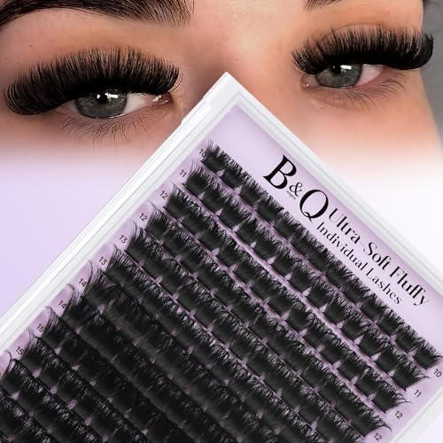 B&Q Fluffy Lash Clusters Thick 200D, Volume Eyelash Clusters 10-18mm, D Curl Cluster Eyelash Extensions, Supersoft Individual Lashes Wispy Cluster Lashes Dramatic Full Look Eyelash£¨200D£©