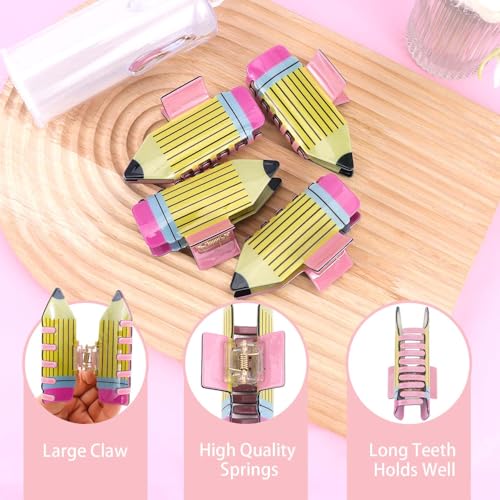 Tihebax Yellow Pencil Hair Clips for Teachers & Students 4-Pack - Cute School Spirit Hair Accessories