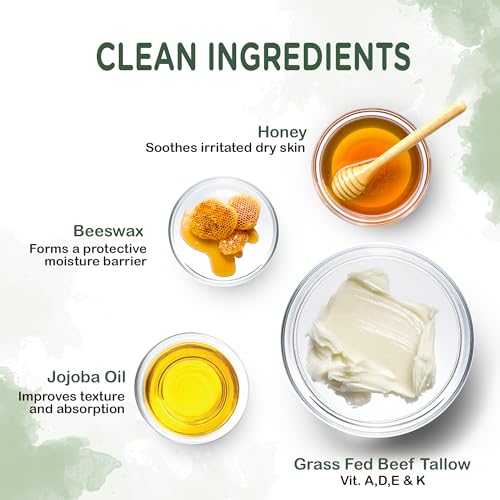 Unscented Beef Tallow Face Cream - 4 oz Whipped Moisturizer with Honey & Jojoba Oil