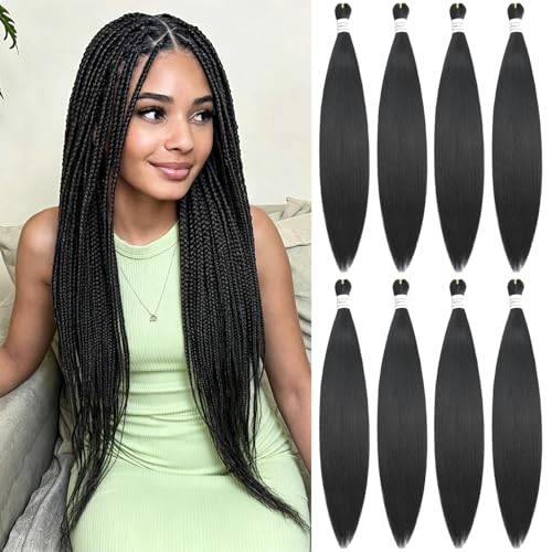 YEXIU 1B 30 Inch Pre-Stretched Yaki Straight Braiding Hair Pack of 8