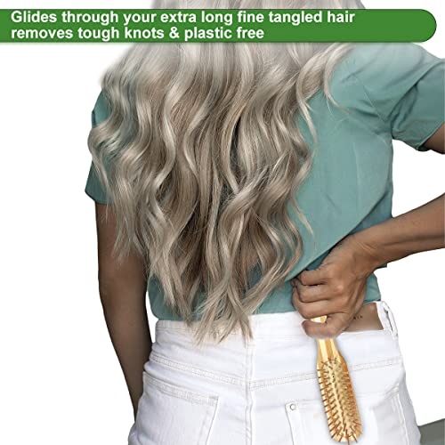 AMERWASH PLUS Bamboo Hair Brush with Cleaning Tool Set, Small Paddle Detangling Brush for Women & Men, Helps Hair Growth & Shine