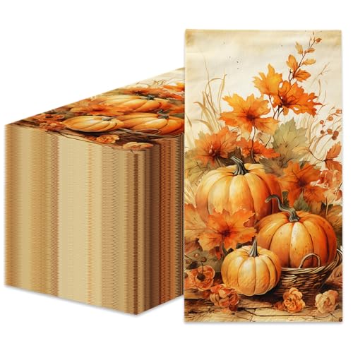 100-Pack Fall Pumpkin Paper Napkins - Floral Thanksgiving Design