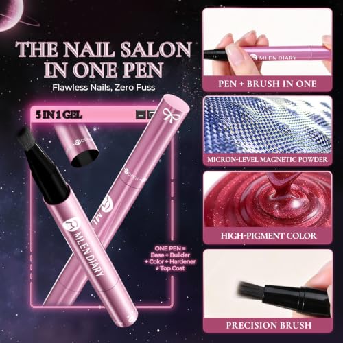 MLEN DIARY 1-Step Magnetic Cat Eye Nail Polish Pen Stellar Champagne - Long Lasting, Beginner Friendly, No Base or Top Coat Needed