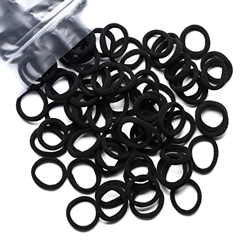 Black Mini Hair Ties 100 Pcs Seamless Elastic Hair Bands for Girls & Styles - WANBY