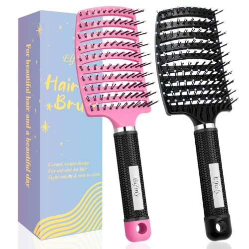 Elfirly Detangler Hair Brush for Wet & Dry Thick & Fine Hair - Black & Pink