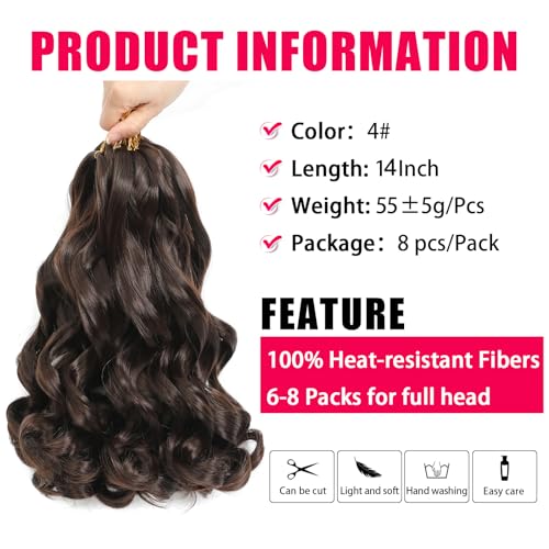 Qimenzer French Curl Braiding Hair Extensions 14 Inch Chocolate Brown - Pre-Stretched, 8 Packs, Variation #4