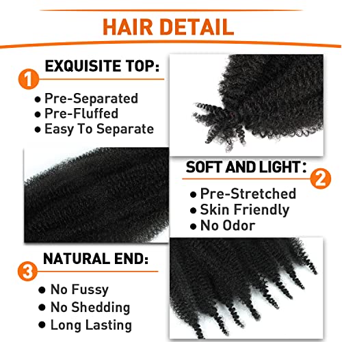 GZVIS 8 Inch Afro Twist Hair 3 Packs - Pre-Fluffed Braiding Hair for Black Women