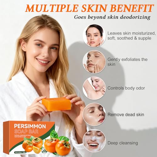 Natural Persimmon Soap Bar for Body Odor Control - Gentle Cleansing