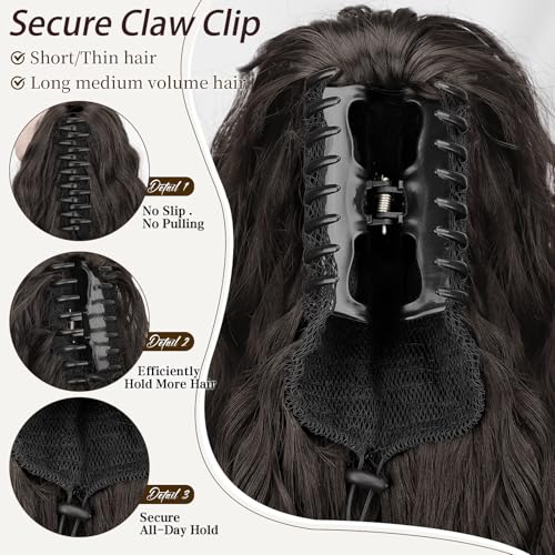 ORSUNCER Claw Long Wavy Ponytail Extension Black Brown 30" Curly Pony Tail Clip in Hair Extensions for Women fluffy Natural Looking Synthetic Hairpiece for Daily Use