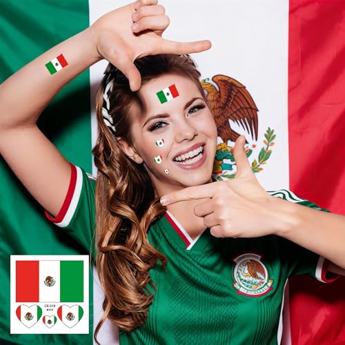 Mexican Flag Tattoos, 40Pcs Sports Body Face Waterproof Sweat Tattoos Stickers For Men Teenages Women(Mexico)