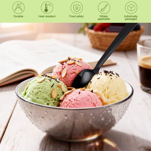 Heavy Duty Disposable Spoons - Individually Wrapped, 100 Pack, Black