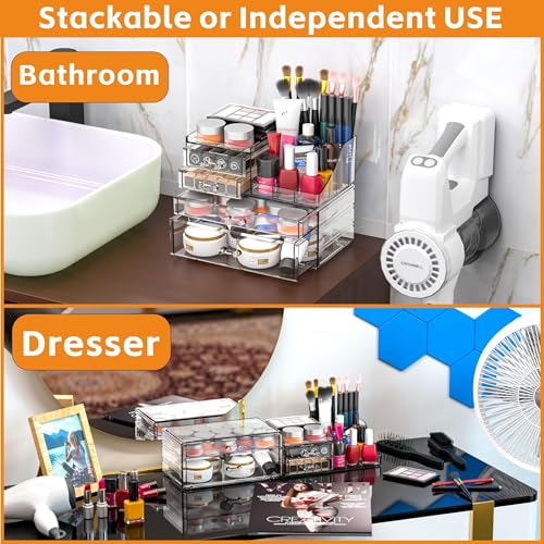 Cq Acrylic 4-Drawer Makeup Organizer Set of 2, Clear Cosmetic Storage for Vanity & Bathroom