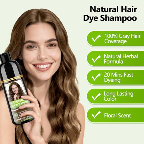 Light Brown Hair Dye Shampoo - 3 in 1 Gray Coverage for Men & Women