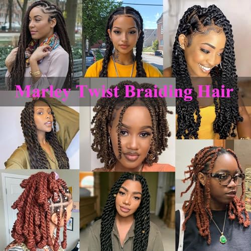 XSASLYET Marley Twist Braiding Hair 18 Inch 1B - 8 Packs, Afro Kinky Texture