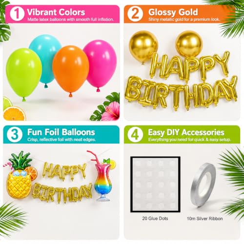 Tropical Birthday Decorations Kit with Balloons & Foil Banners