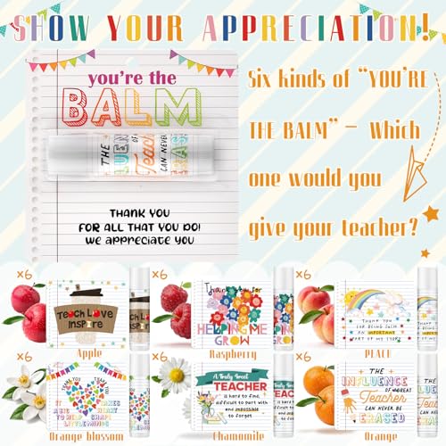Loopeer 36 Pcs Teacher Lip Balms - You're The Balm Gifts
