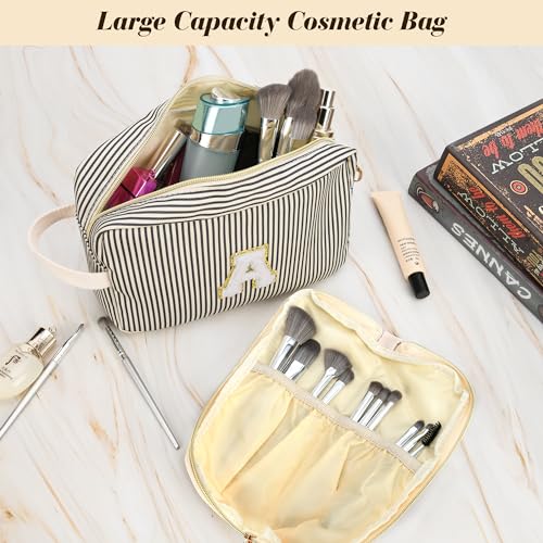 Personalized Red & White Stripes Makeup Bag for Teens - Initial H